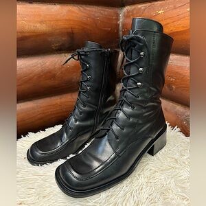 Chico’s Black Leather Square Toe Lace Up City Boots